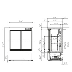 165 litre capacity, sliding doors