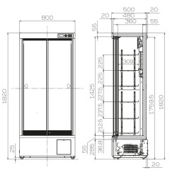 FRIGORIFERO PORTE SCORREVOLI VETRO 345 LT. C/6 RIPIANI